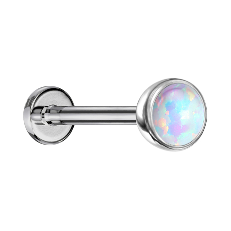 Micro Threadless Labret silber Halbkugel mit Opal weiss