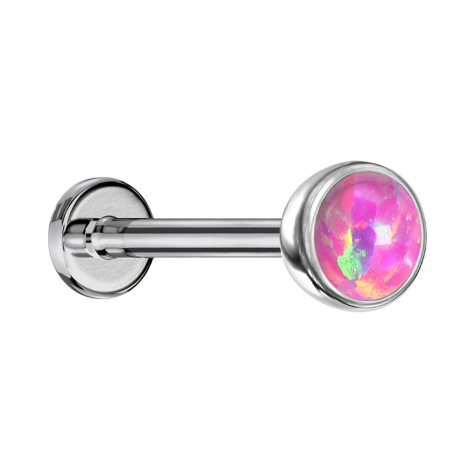 Micro Labret sans filetage argent demi-sphère avec opale rose