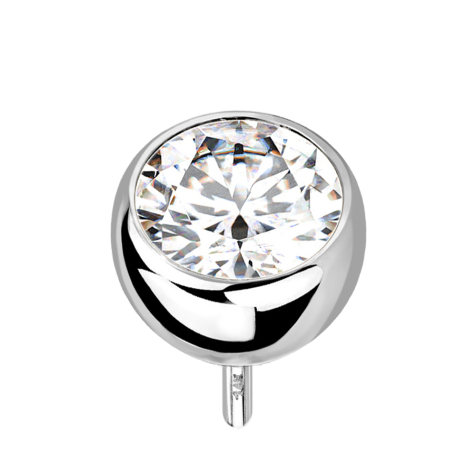 Threadless Halbkugel 14k weissgold mit Kristall silber