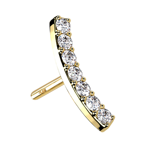 Threadless courbé en or 14k avec cristaux argentés