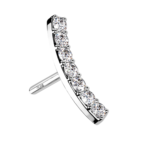 Threadless gebogen 14k weissgold mit Kristallen silber