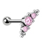 Micro Threadless Barbell argento con sfera e al centro con sfere e tre cristalli rosa