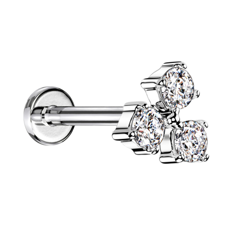 Micro Labret filet intérieur argenté trois cristaux argentés