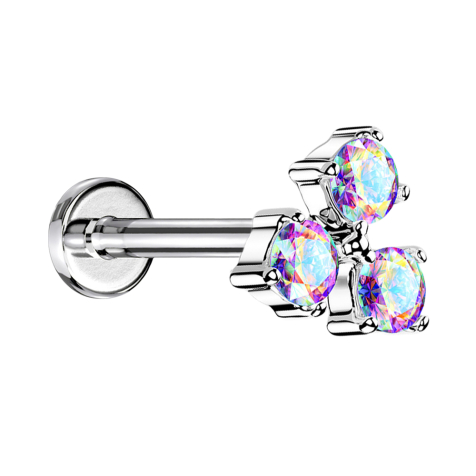 Micro Labret filet intérieur argenté trois cristaux multicolores