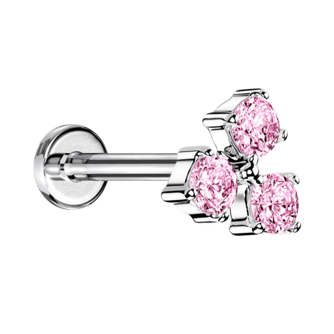 Micro labret internal thread silver three crystals pink