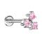 Micro labret internal thread silver three crystals pink