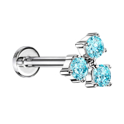 Micro Labret Innengewinde silber drei Kristalle aqua
