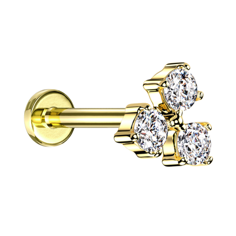 Micro Labret femelle doré trois cristaux argentés