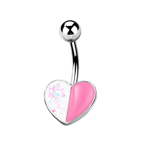 Banana silver heart opal glitter and enamel pink