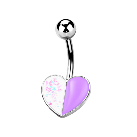 Banana silver heart opal glitter and enamel purple