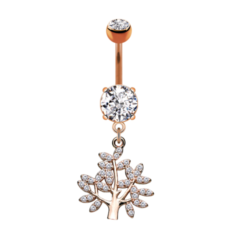 Banana rose gold with two balls crystal silver pendant tree of life