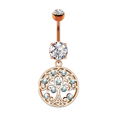 Banane or rose avec deux boules cristal argent Pendentif rond arbre vivant