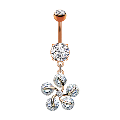 Banana rose gold with two balls crystal silver pendant five crystal petals