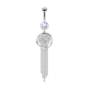 Banana argento con due sfere di cristallo multicolore...