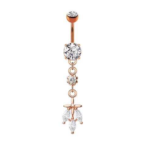 Banane rose doré avec deux boules cristal argenté pendentif trois feuilles de cristal