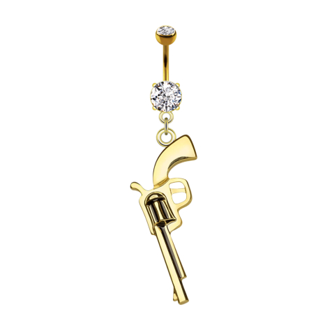 Banane 14k plaqué or avec deux boules cristal argent pendentif revolver