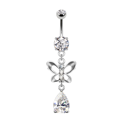 Banana in argento con due sfere Ciondolo in argento con farfalla e gocce di cristallo