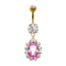 Banana 14k gold-plated with two spheres crystal silver pendant large oval pink crystal