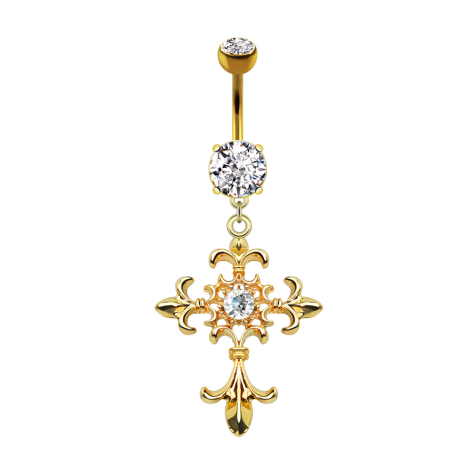 Banane plaquée or 14k avec deux boules de cristal pendentif argent croix et lys