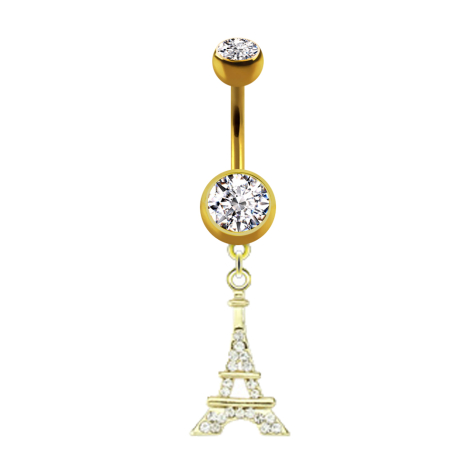 Banane dorée 14k avec boule et cristal argenté Pendentif Tour Eiffel