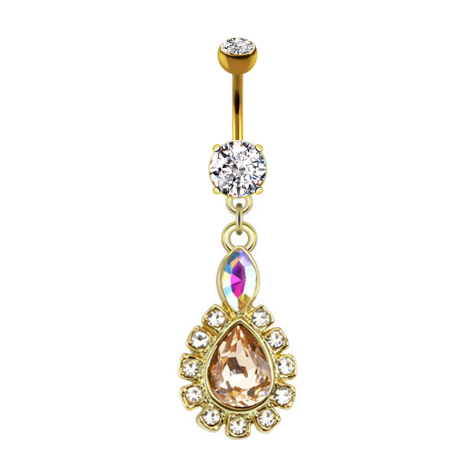 Banana 14k gold-plated with two spheres crystal silver pendant drop crystal edged