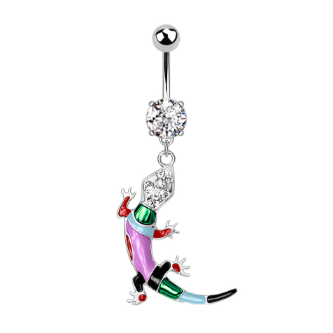 Banana in argento con sfera e cristallo pendente in argento lucertola