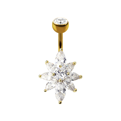 Banane plaquée or 14k avec boule cristal argent fleur de cristal