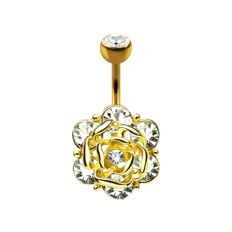 Banane 14k doré avec boule de cristal argenté fleur avec six cristaux