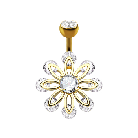 Banane 14k doré avec boule de cristal argenté huit pétales