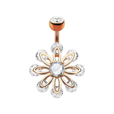 Banane or rose avec boule cristal argenté huit pétales