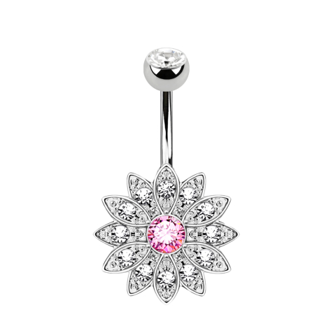 Banane silber mit Kugel Kristall silber Blume pink mit kleinen Kristallen