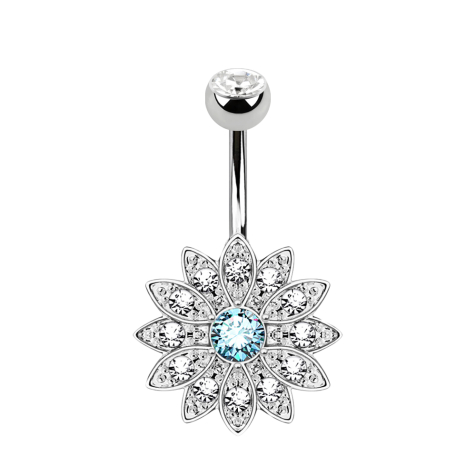 Banane silber mit Kugel Kristall silber Blume aqua mit kleinen Kristallen