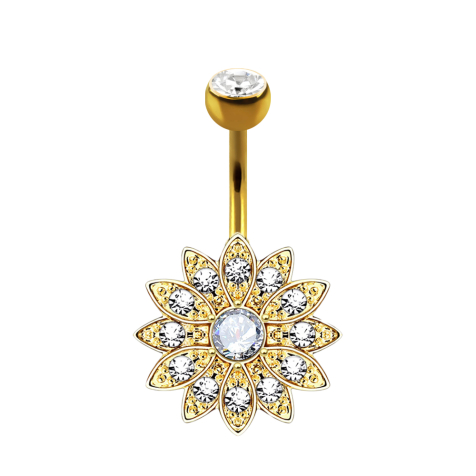 Banana 14k gold-plated with ball crystal silver Flower silver with small crystals