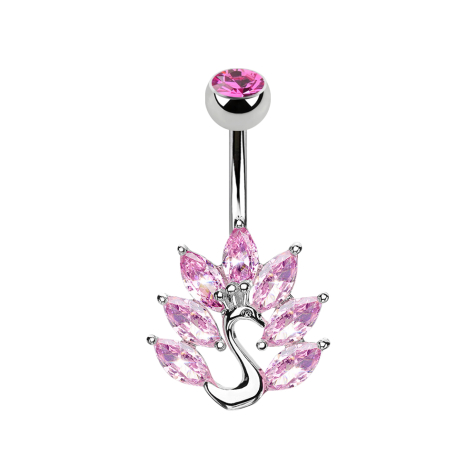 Banane silber mit Kugel Kristall pink Pfau