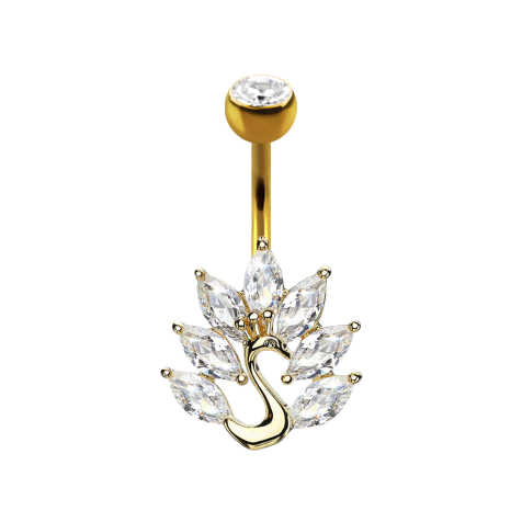 Banana 14k gold-plated with ball crystal silver peacock