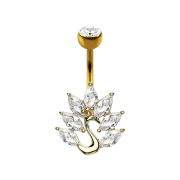 Banana 14k gold-plated with ball crystal silver peacock