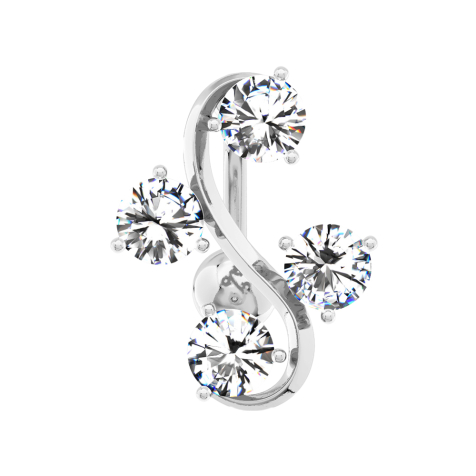 Banana silver with ball Vine with four crystals silver