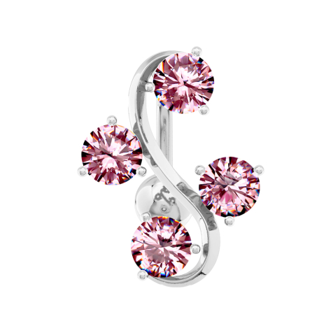 Banana silver with ball Vine with four crystals pink