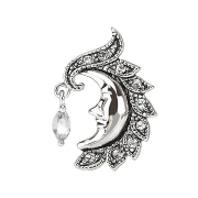 Banana argento con luna a sfera e cristallo argento