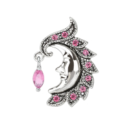 Banana argento con luna a sfera e cristallo rosa