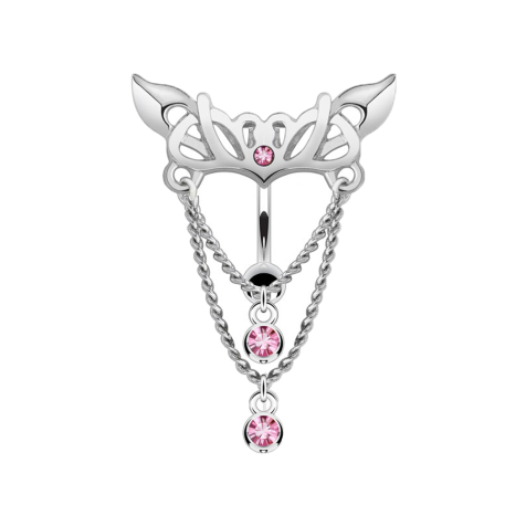 Banana silver with ball chandelier chain with crystal pink