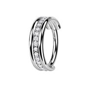 Micro Segmentring klappbar silber drei Ringe reihe Kristalle