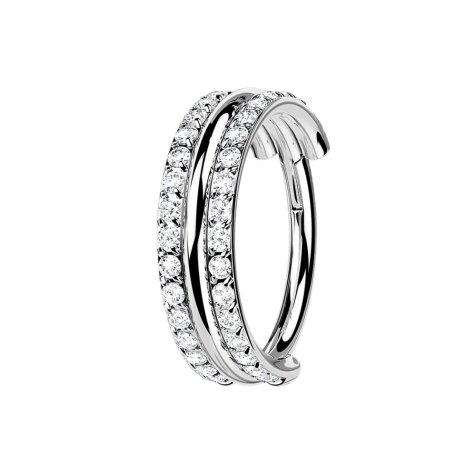 Micro Segmentring klappbar silber drei Ringe doppelreihe Kristalle