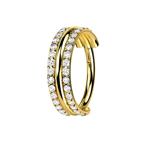 Micro Segmentring klappbar vergoldet drei Ringe doppelreihe Kristalle