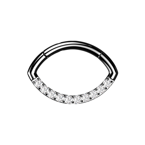 Micro Segmentring klappbar schwarz Oval front Kristalle silber