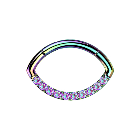 Micro segment ring, foldable, colored, oval front, multicolored crystals
