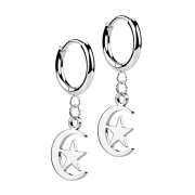 Earring silver pendant moon and star