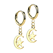 Orecchino placcato oro con pendente luna e stella