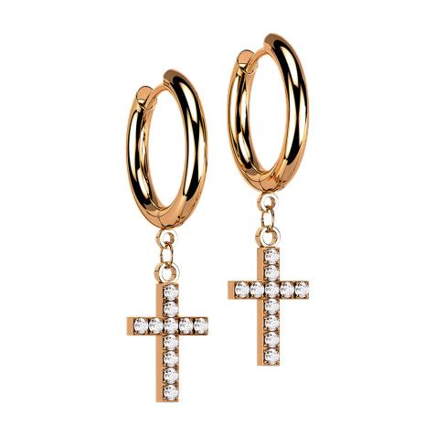 Ohrring rosegold Anhänger Kreuz mit Kristallen