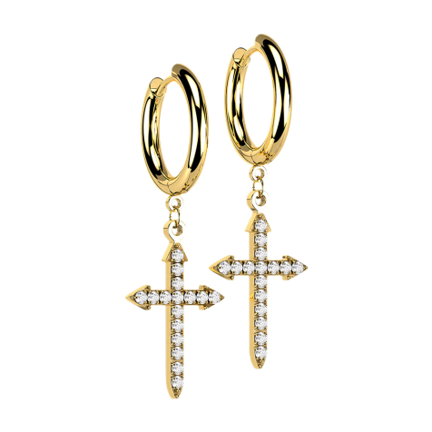 Ohrring vergoldet Anhänger Keltenkreuz mit Kristallen